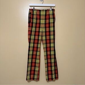 Juicy Couture Full Length Bootcut 70’s Inspired Plaid Pants Women 6 Orange/Green